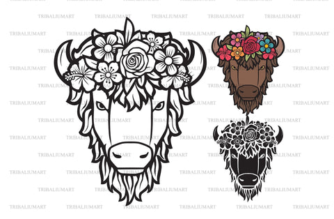 Bison with flowers SVG TribaliumArtSF 