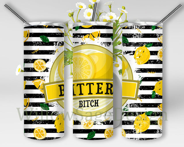 Bitter Bitch Summer 20oz Skinny Tumbler Png, Coffee Tumbler, Lemons Tumbler, Lemons Tumbler Design, Summer Tumbler Png Sublimation WillowSageDesign 