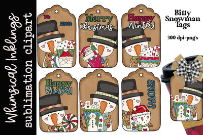 Bitty Snowman Tags SVG Whimsical Inklings 