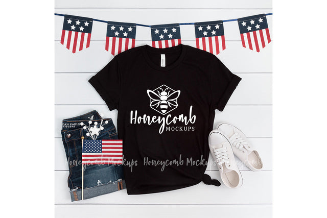 Black 3001 Bella Canvas Mockup, 4th of July Mockup, Women's Shirt Mockup, Patriotic Mockup Mock Up Photo Honeycomb Mockups 