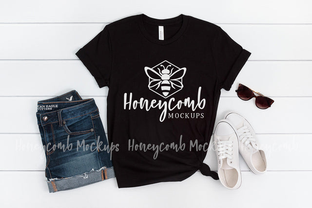 Black 3001 Mockup, Bella Canvas Mockup, Women's Shirt Mockup, Summer Mockup Mock Up Photo Honeycomb Mockups 