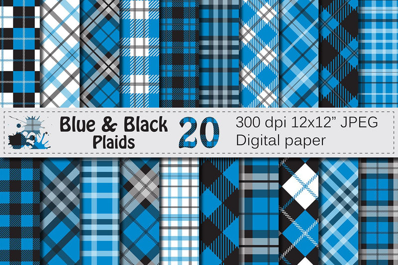 Black and Blue Plaid Digital Paper Digital Pattern VR Digital Design 