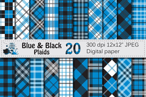 Black and Blue Plaid Digital Paper Digital Pattern VR Digital Design 