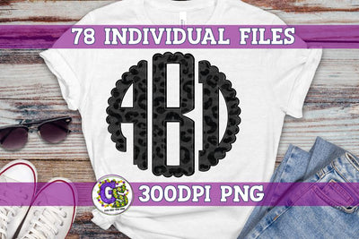 Black and Charcoal Leopard Monogram Set PNG for Sublimation Sublimation Greedy Stitches 