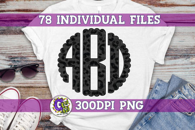 Black and Charcoal Leopard Monogram Set PNG for Sublimation Sublimation Greedy Stitches 