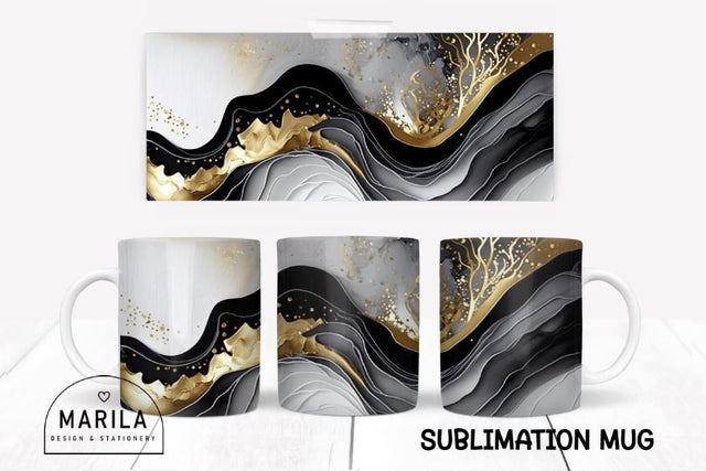 Black and Gold Abstract mug sublimation design #2 Sublimation Marilakits 