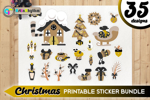 Black and Gold Christmas Sticker Bundle / Printable PNG Clipart SVG Artinrhythm shop 