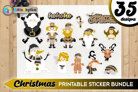 Black and Gold Christmas Sticker Bundle / Printable PNG Clipart SVG Artinrhythm shop 