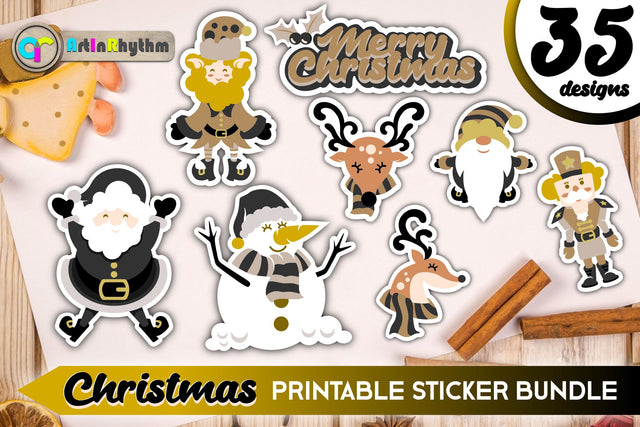 Black and Gold Christmas Sticker Bundle / Printable PNG Clipart SVG Artinrhythm shop 