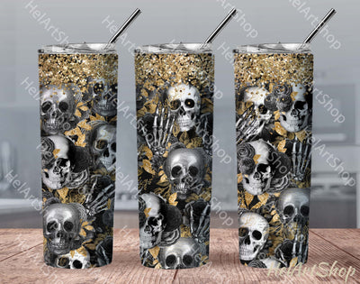 Black And Gold Skull Tumbler | PNG Sublimation Sublimation _HelArtShop_ 