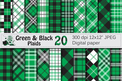 Black and Green Plaid Digital Paper Digital Pattern VR Digital Design 