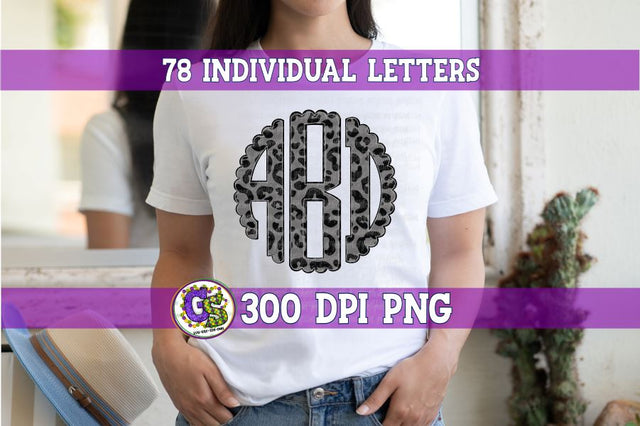 Black and Grey Leopard Monogram Set PNG for Sublimation Sublimation Greedy Stitches 