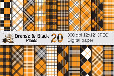 Black and Orange Plaid Digital Paper Digital Pattern VR Digital Design 