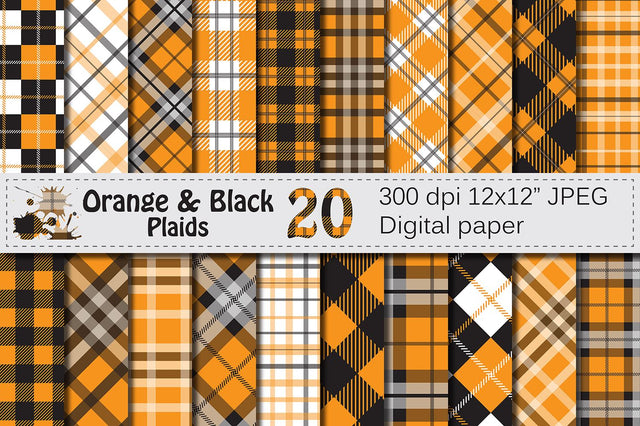 Black and Orange Plaid Digital Paper Digital Pattern VR Digital Design 
