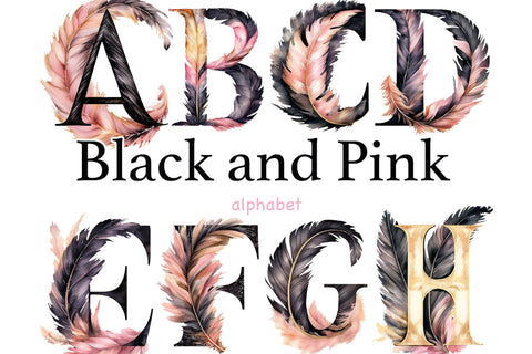 Black And Pink Alphabet Clipart | Retro Letters PNG SVG GlamArtZhanna 