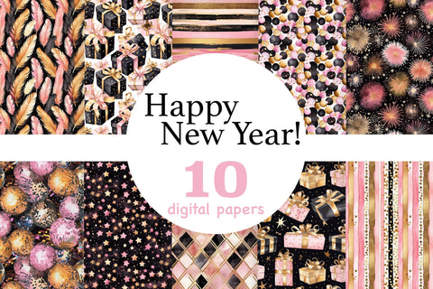 Black And Pink Digital Paper | Happy New Year Seamless Paper Digital Pattern GlamArtZhanna 