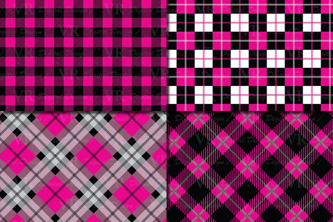 Black and Pink Plaid Digital Paper Digital Pattern VR Digital Design 