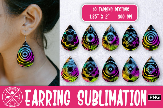 Black and Rainbow Tie Dye Earrings Sublimation|Earrings Sublimation Last Frontier Design Co. 