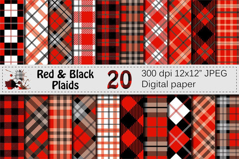 Black and Red Plaid Digital Paper Digital Pattern VR Digital Design 