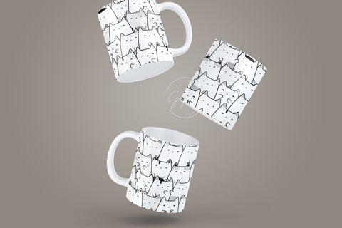 Black And White Cute Cats Mug Design, Cute Cats Sublimation Wrap, Cat Mug Wrap, Gift for Christmas Holiday, 11 & 15 Oz Mug Cricut Press Sublimation Wrap Sublimation Syre Digital Creations 