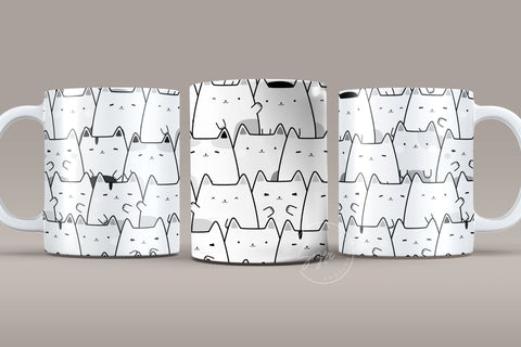 Black And White Cute Cats Mug Design, Cute Cats Sublimation Wrap, Cat Mug Wrap, Gift for Christmas Holiday, 11 & 15 Oz Mug Cricut Press Sublimation Wrap Sublimation Syre Digital Creations 