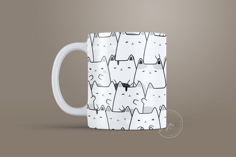 Black And White Cute Cats Mug Design, Cute Cats Sublimation Wrap, Cat Mug Wrap, Gift for Christmas Holiday, 11 & 15 Oz Mug Cricut Press Sublimation Wrap Sublimation Syre Digital Creations 