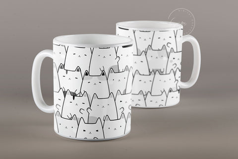 Black And White Cute Cats Mug Design, Cute Cats Sublimation Wrap, Cat Mug Wrap, Gift for Christmas Holiday, 11 & 15 Oz Mug Cricut Press Sublimation Wrap Sublimation Syre Digital Creations 