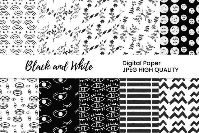 Black and White Digital Paper Bundle Digital Pattern Masyafi Studio 
