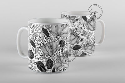 Black and White Flower Print Mug Design, Floral Sublimation Wrap, Earthy Boho Floral Mug Wrap, 11 & 15 Oz Mug Cricut Press Sublimation Wrap Sublimation Syre Digital Creations 