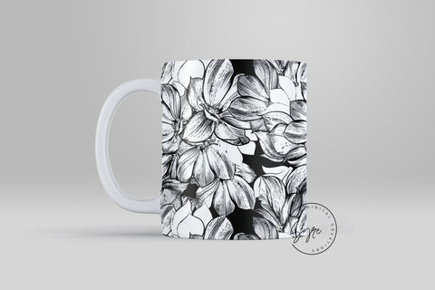 Black and White Flower Print Mug Design, Floral Sublimation Wrap, Earthy Boho Floral Mug Wrap, 11 & 15 Oz Mug Cricut Press Sublimation Wrap Sublimation Syre Digital Creations 
