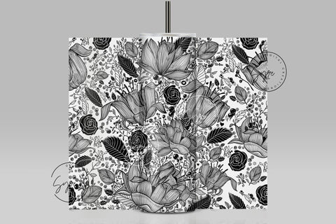 Black and White Flower Print Tumbler PNG, Seamless Floral Sublimation, 20 oz Skinny Tumbler, Boho Floral Tumbler, Earthy Tumbler Wrap PNG, Digital Download Sublimation Syre Digital Creations 