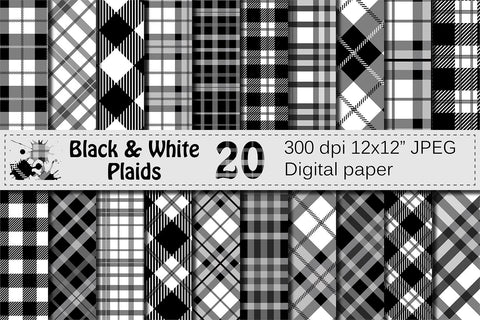 Black and White Plaid Digital Paper Digital Pattern VR Digital Design 