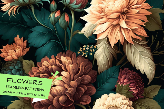 black and white seamless pattern, background with flowers Digital Pattern FloridPrintables 