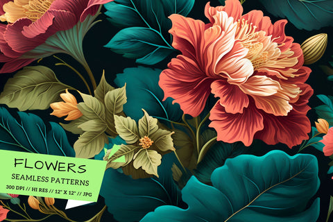 black and white seamless pattern, background with flowers Digital Pattern FloridPrintables 