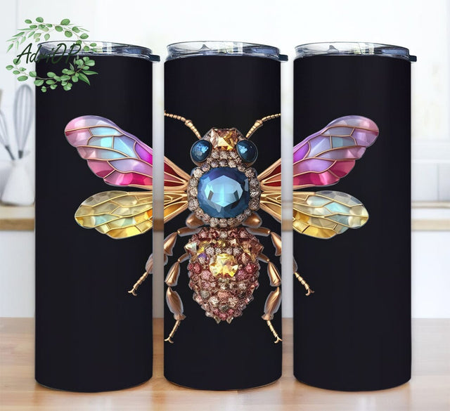 Black Background Bee 20oz Skinny Tumbler Png, 3D Queen Bee Tumbler, Bee With Colorful Tumbler, Noen Bee Tumbler, Bee Sublimation Design Sublimation AdriOP 