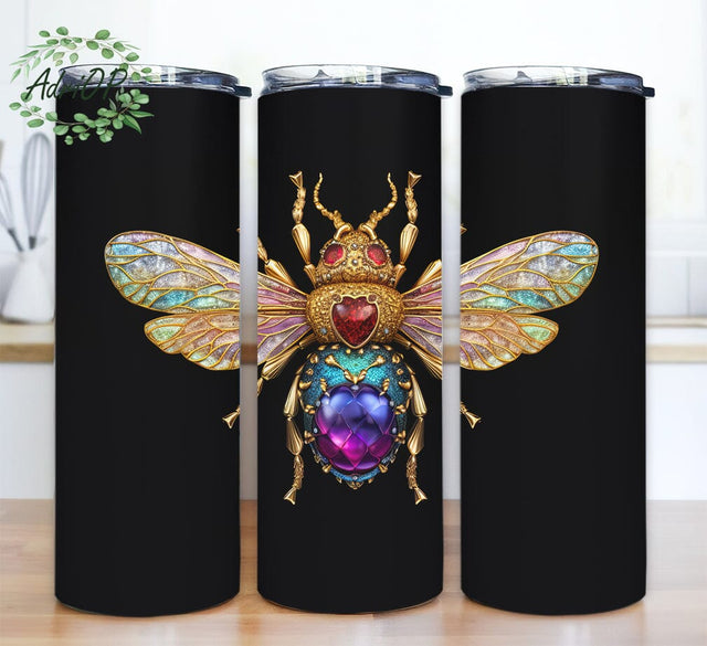 Black Background Bee 20oz Skinny Tumbler Png, 3D Queen Bee Tumbler, Bee With Colorful Tumbler, Noen Bee Tumbler, Bee Sublimation Design Sublimation AdriOP 
