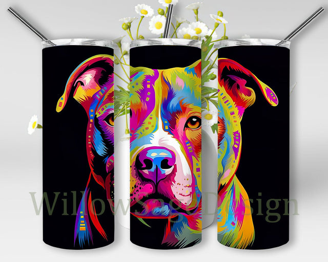 Black Background Pit Bull 20oz Skinny Tumbler Png, Colorful American Pit Bull Dog Tumbler, Dog, Neon Painted Pit Bull Tumbler Png, Rainbow Alcohol Ink Pit Bull Tumbler Wrap Sublimation WillowSageDesign 