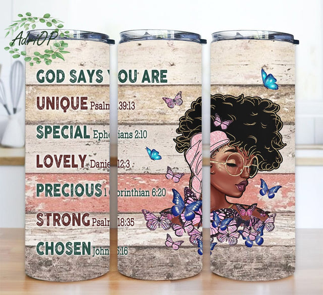 Black Beautiful Girl God Says You Are 20oz Skinny Tumbler Png, Black Women You Are Beautiful Tumbler, God Says You Are Png, You Are Strong, Black Queen Png Sublimation AdriOP 
