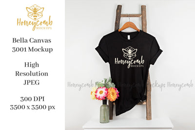 Black Bella Canvas 3001 Mockup, Hanging Ladder Mockup, Women's T-Shirt Mockup Mock Up Photo Honeycomb Mockups 