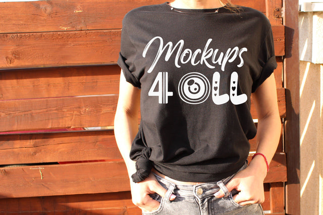 Black Bella Canvas 3001 Mockup, Stylish Women’s Mockup,Jeans,Outside,Bella Canvas Model Mockup, Black Tshirt Model, Outdoors Photo Mock Up Mock Up Photo ArtStudio 