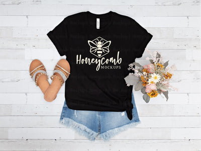 Black Bella Canvas 3001 Mockup, Women's Black T-Shirt Mockup Mock Up Photo Honeycomb Mockups 