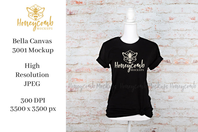 Black Bella Canvas 3001 T-Shirt Mockup, Women's Black T-Shirt Mockup Mock Up Photo Honeycomb Mockups 