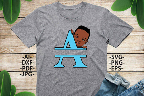Black boy Svg Letter A, Alphabet name Svg, Birthday Letters SVg, Peeking boy svg, Split alphabet Svg, Split letter Svg, Monogram name Svg, Little black boy Svg, Afro Boy Svg SVG 1uniqueminute 
