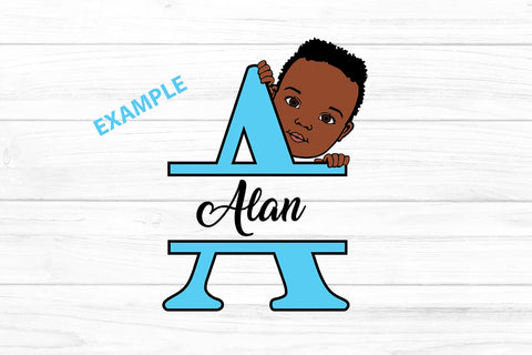 Black boy Svg Letter A, Alphabet name Svg, Birthday Letters SVg, Peeking boy svg, Split alphabet Svg, Split letter Svg, Monogram name Svg, Little black boy Svg, Afro Boy Svg SVG 1uniqueminute 