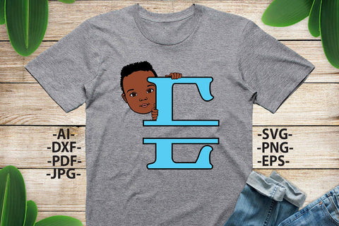 Black boy Svg Letter E, Alphabet name Svg, Birthday Letters SVg, Peeking boy svg, Split alphabet Svg, Split letter Svg, Monogram name Svg, Little black boy Svg, Afro Boy Svg SVG 1uniqueminute 