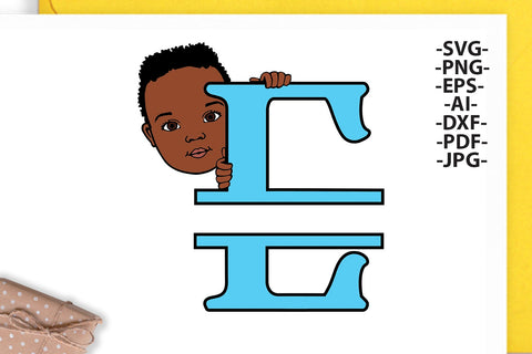 Black boy Svg Letter E, Alphabet name Svg, Birthday Letters SVg, Peeking boy svg, Split alphabet Svg, Split letter Svg, Monogram name Svg, Little black boy Svg, Afro Boy Svg SVG 1uniqueminute 