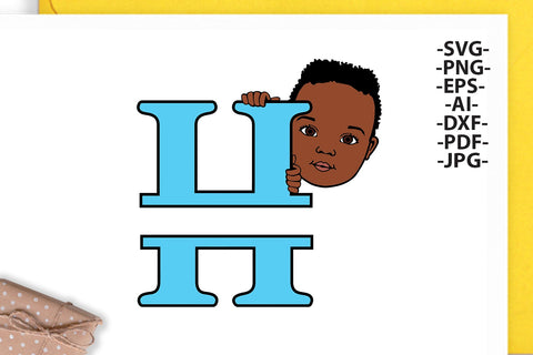 Black boy Svg Letter H, Alphabet name Svg, Birthday Letters SVg, Peeking boy svg, Split alphabet Svg, Split letter Svg, Monogram name Svg, Little black boy Svg, Afro Boy Svg SVG 1uniqueminute 