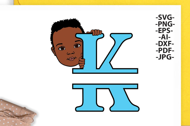 Black boy Svg Letter K, Alphabet name Svg, Birthday Letters SVg, Peeking boy svg, Split alphabet Svg, Split letter Svg, Monogram name Svg, Little black boy Svg, Afro Boy Svg SVG 1uniqueminute 