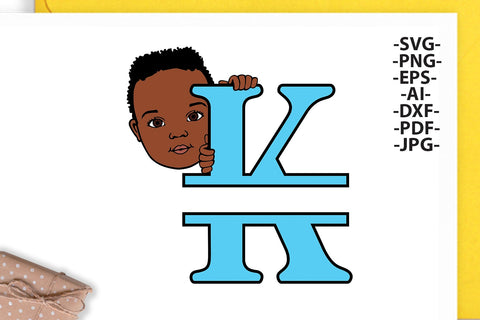 Black boy Svg Letter K, Alphabet name Svg, Birthday Letters SVg, Peeking boy svg, Split alphabet Svg, Split letter Svg, Monogram name Svg, Little black boy Svg, Afro Boy Svg SVG 1uniqueminute 