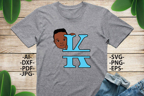 Black boy Svg Letter K, Alphabet name Svg, Birthday Letters SVg, Peeking boy svg, Split alphabet Svg, Split letter Svg, Monogram name Svg, Little black boy Svg, Afro Boy Svg SVG 1uniqueminute 